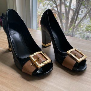 Tory Burch 3.5 inch black leather heels